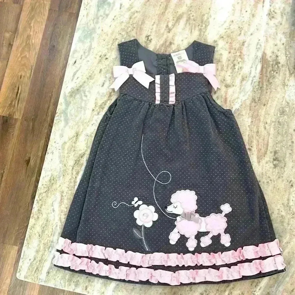 Wonderkids Navy Dress with Pink Poodle and Bows